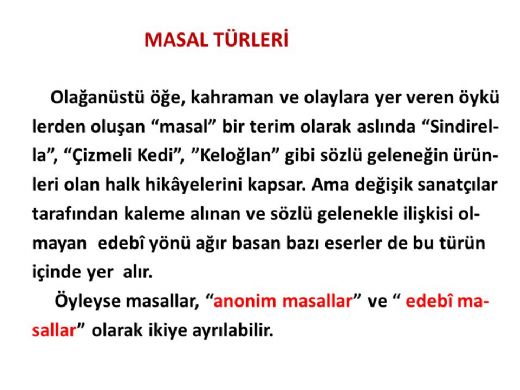 Masal Türleri ve Özellikleri